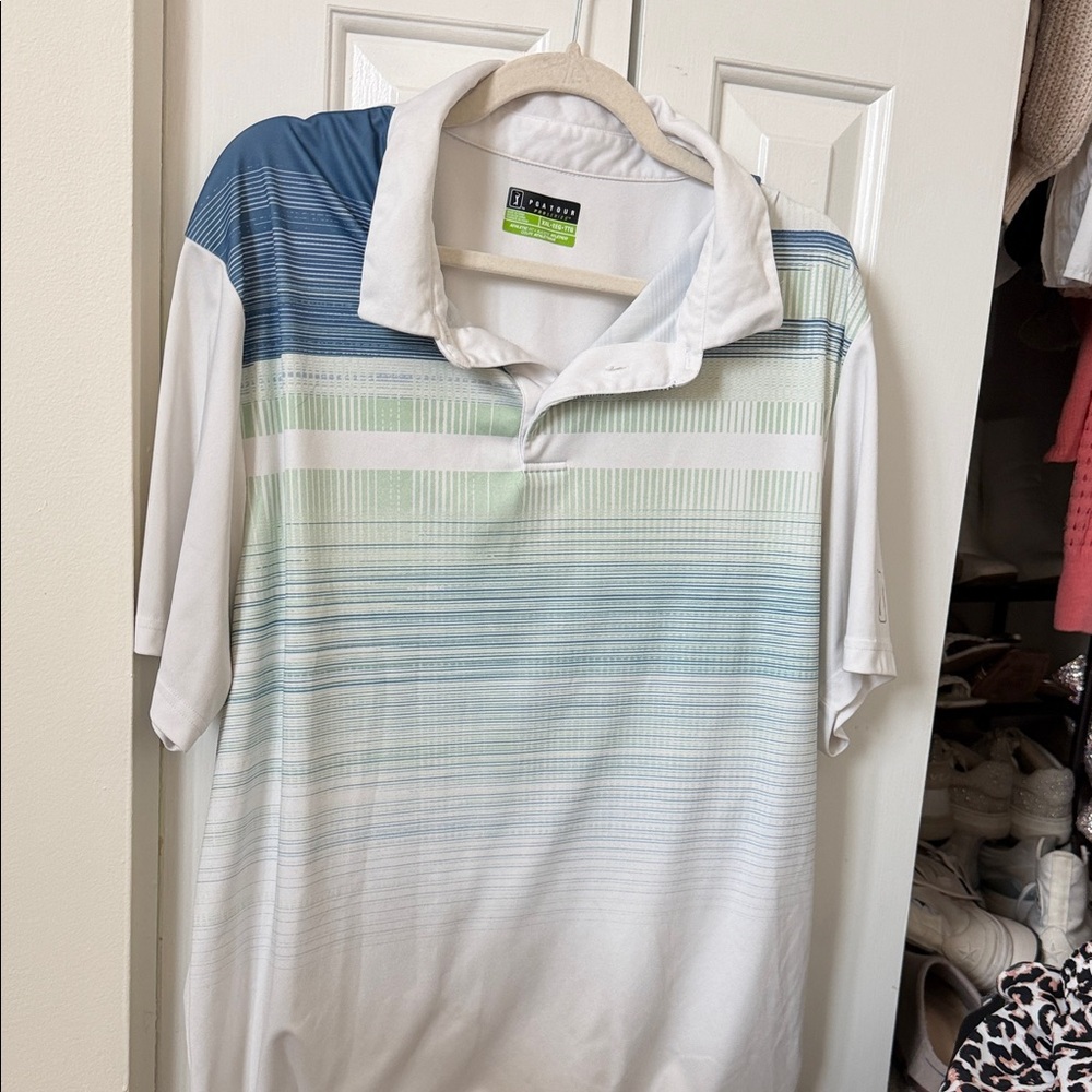 PGA Tour Men's Polo Shirt in Blue and Green Stripes